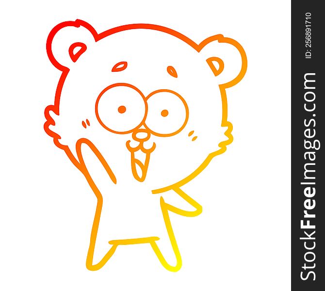 warm gradient line drawing of a waving teddy  bear cartoon