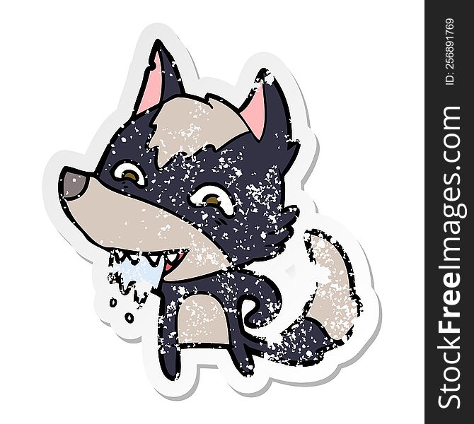 distressed sticker of a cartoon hungry wolf