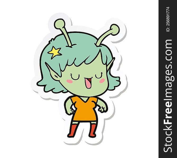sticker of a happy alien girl cartoon laughing