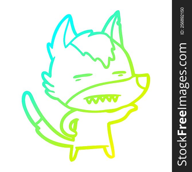 cold gradient line drawing cartoon wolf showing teeth