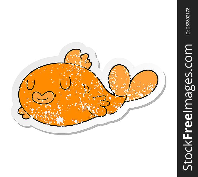 distressed sticker of a happy cartoon fish