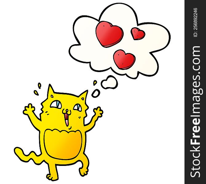 Cartoon Cat Crazy In Love And Thought Bubble In Smooth Gradient Style