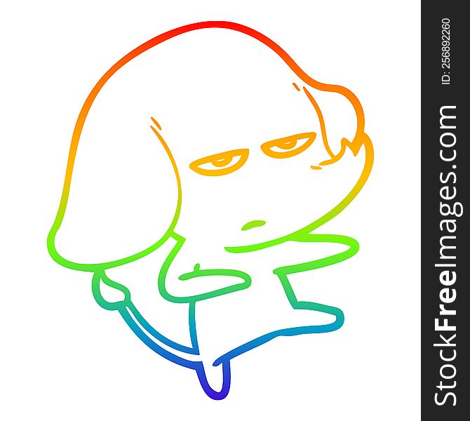 Rainbow Gradient Line Drawing Annoyed Cartoon Elephant