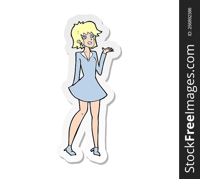 Sticker Of A Cartoon Pretty Woman In Dress