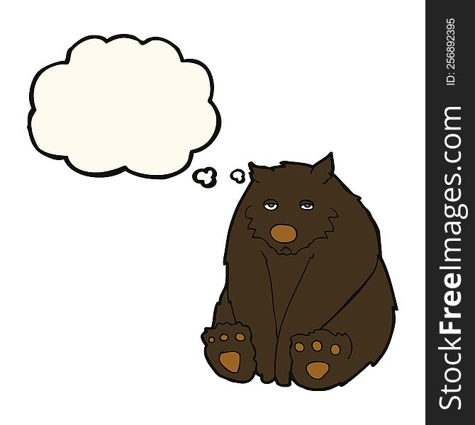 cartoon unhappy black bear with thought bubble