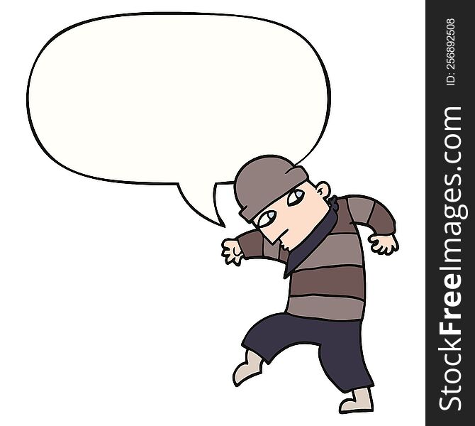 cartoon sneaking thief with speech bubble. cartoon sneaking thief with speech bubble