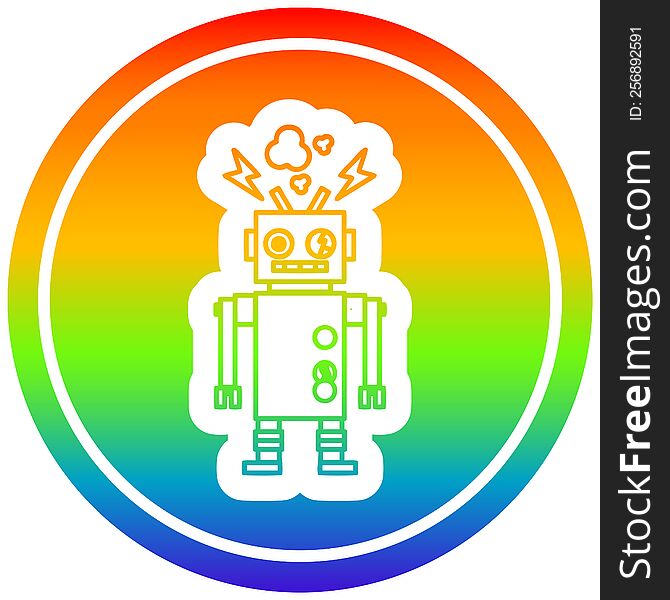 malfunctioning robot circular icon with rainbow gradient finish. malfunctioning robot circular icon with rainbow gradient finish