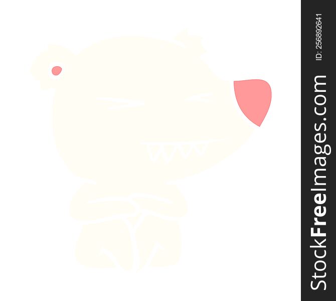 Angry Polar Bear Flat Color Style Cartoon Sitting