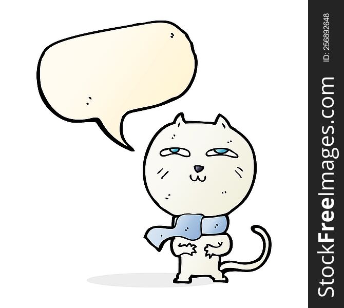 Cartoon Funny Cat Wearing Scarf With Speech Bubble