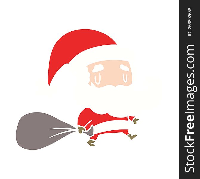 flat color style cartoon santa claus with sack. flat color style cartoon santa claus with sack