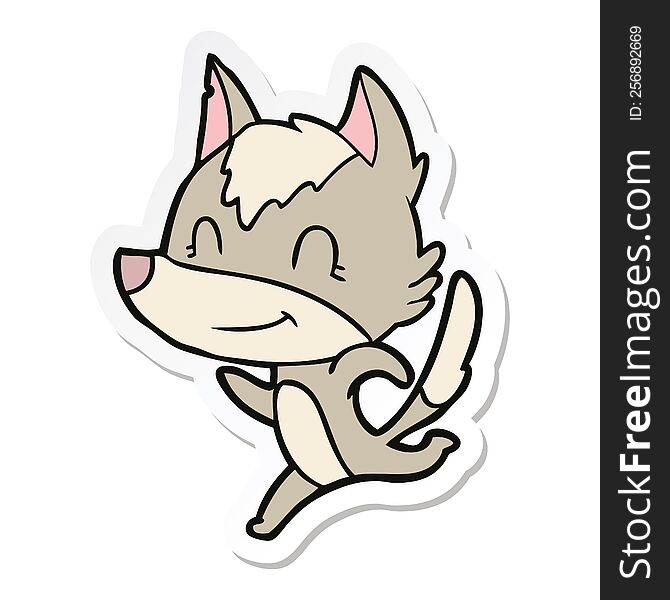 Sticker Of A Friendly Cartoon Wolf Running