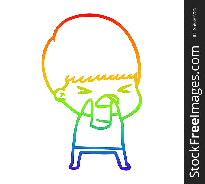 Rainbow Gradient Line Drawing Cartoon Stressed Man