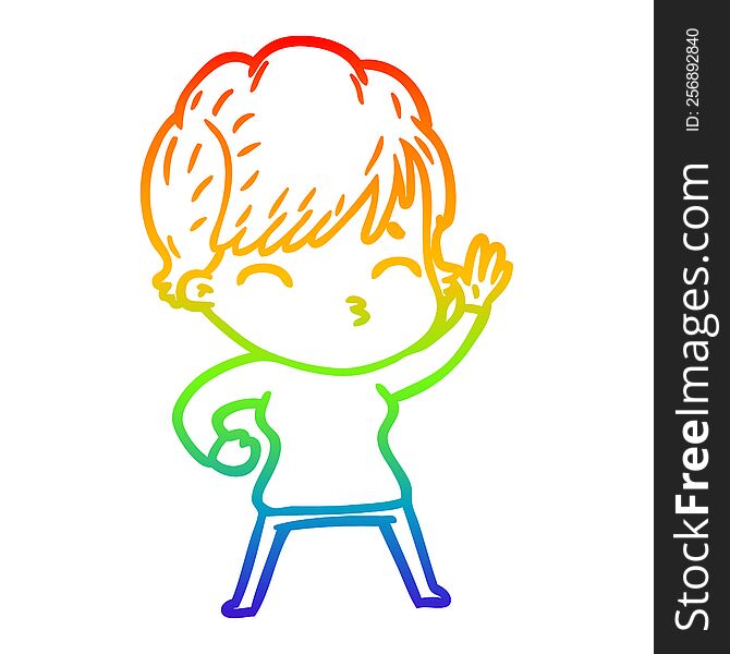 rainbow gradient line drawing cartoon woman thinking