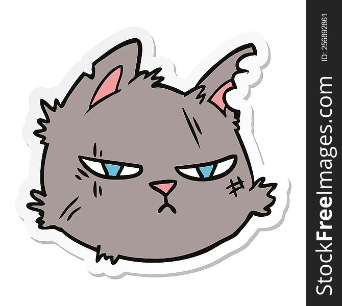 sticker of a cartoon tough cat face