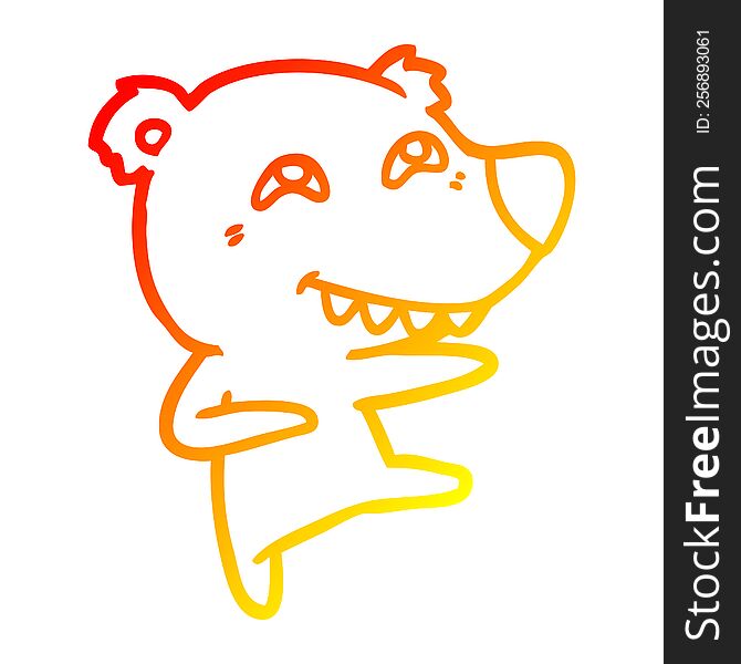 warm gradient line drawing of a cartoon bear showing teeth while dancing