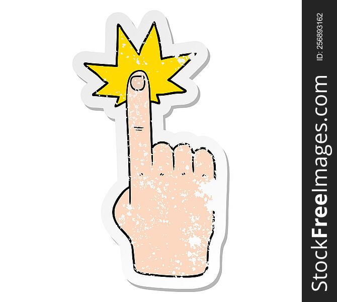 Distressed Sticker Of A Cartoon Pointing Hand