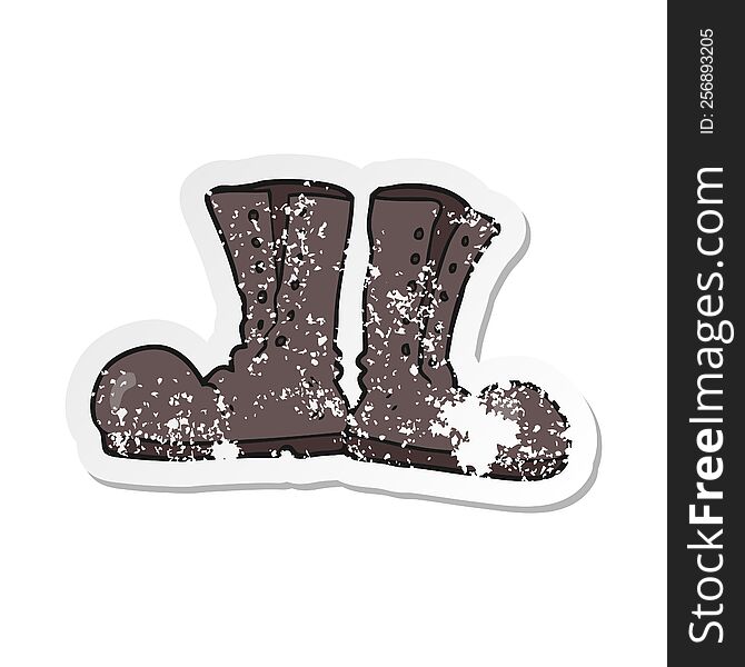 Retro Distressed Sticker Of A Cartoon Shiny Army Boots