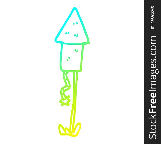 cold gradient line drawing of a cartoon firework rocket