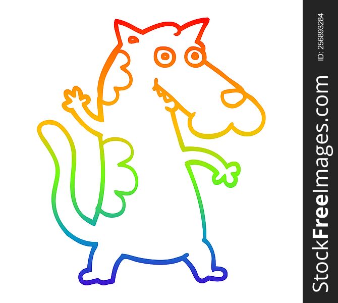 rainbow gradient line drawing of a cartoon dog waving