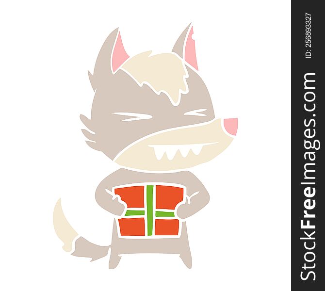 Angry Christmas Wolf Flat Color Style Cartoon