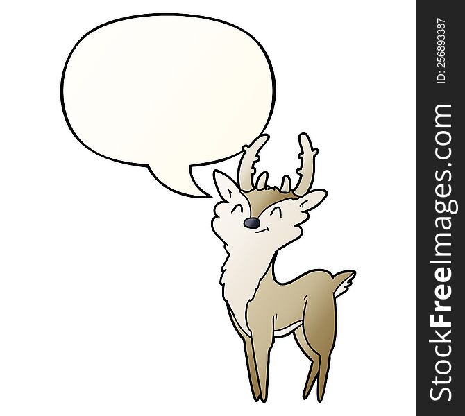 cartoon happy stag with speech bubble in smooth gradient style
