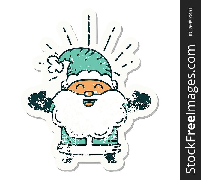 Grunge Sticker Of Tattoo Style Happy Santa Claus Christmas Character