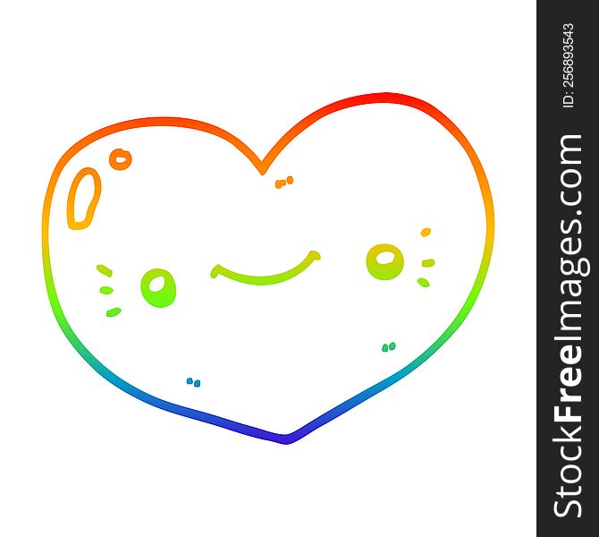 Rainbow Gradient Line Drawing Heart Cartoon Character
