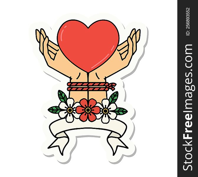 Tattoo Sticker With Banner Of Tied Hands And A Heart