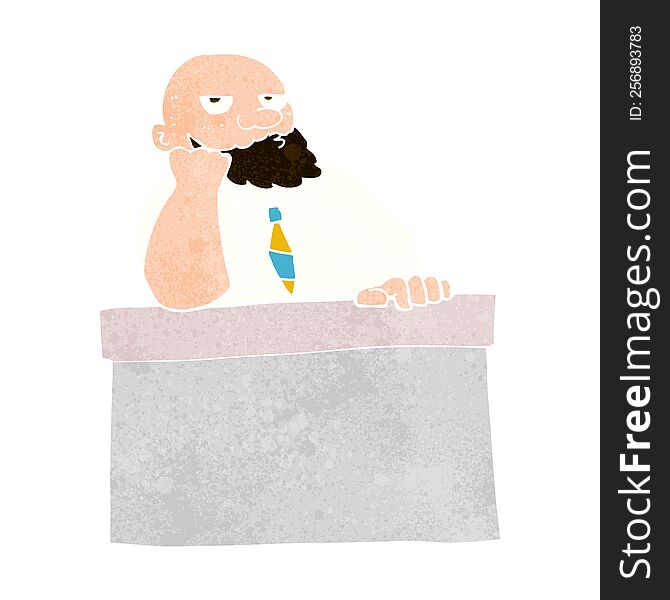 Cartoon Bored Man At Desk