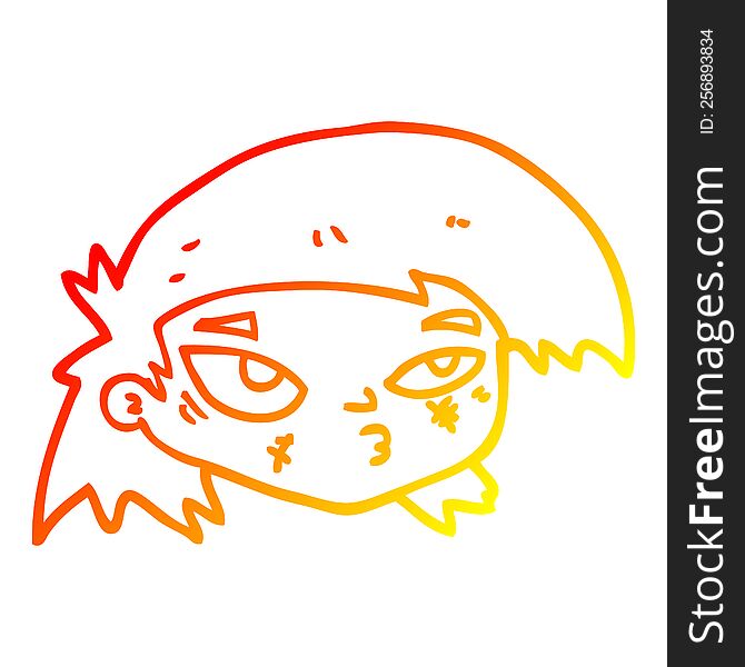 warm gradient line drawing of a cartoon scratched up face