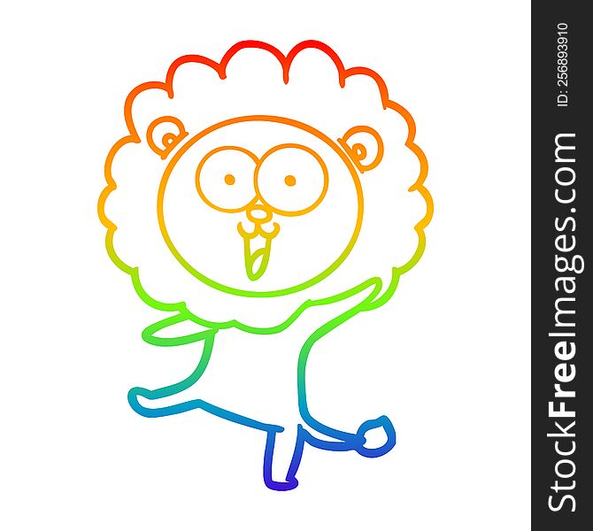 rainbow gradient line drawing of a happy cartoon lion