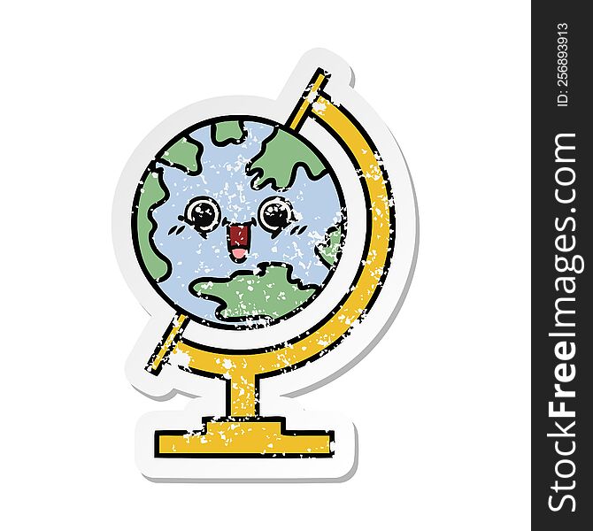distressed sticker of a cute cartoon globe of the world