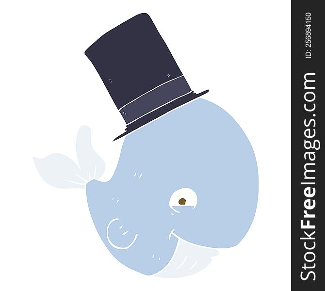 Flat Color Illustration Of A Cartoon Whale In Top Hat