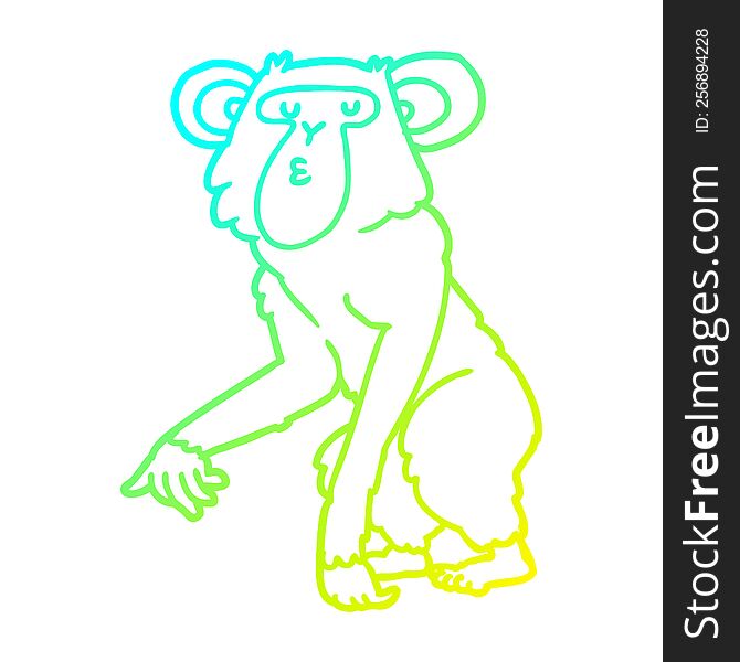 cold gradient line drawing of a cartoon chimpanzee