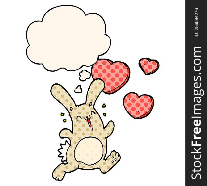 Cartoon Rabbit In Love And Thought Bubble In Comic Book Style