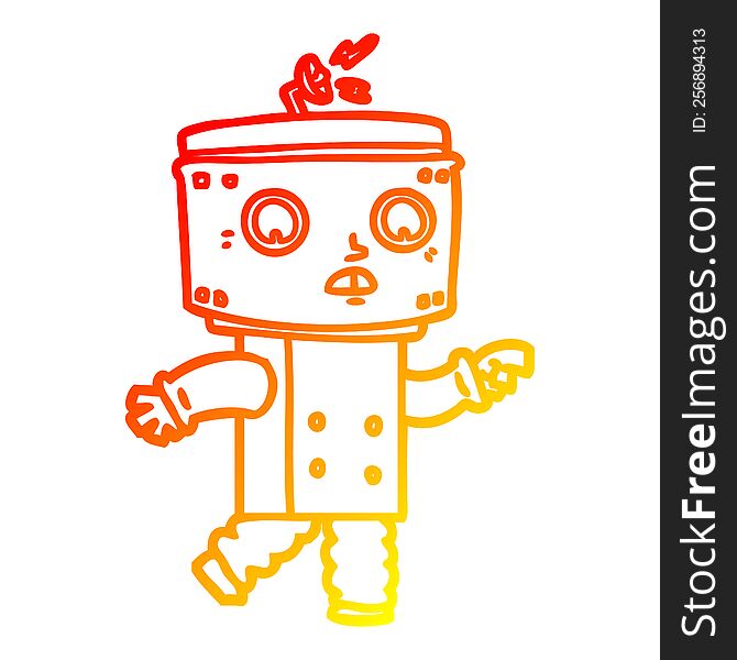 Warm Gradient Line Drawing Cartoon Robot Pointing