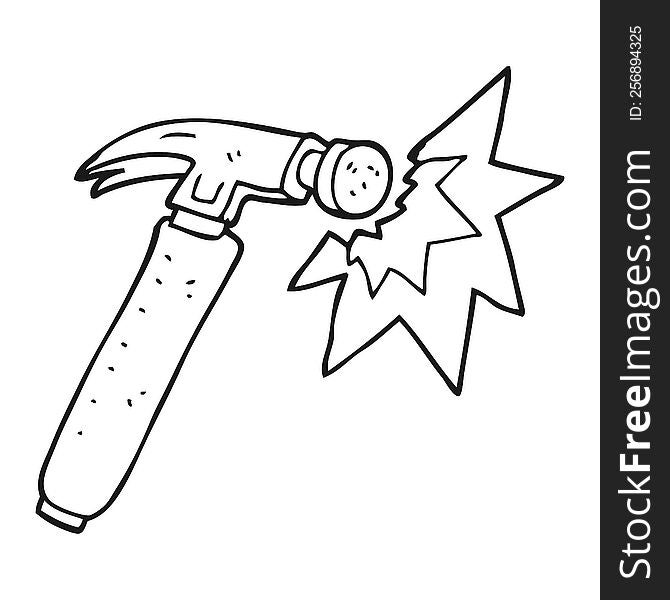 freehand drawn black and white cartoon hammer