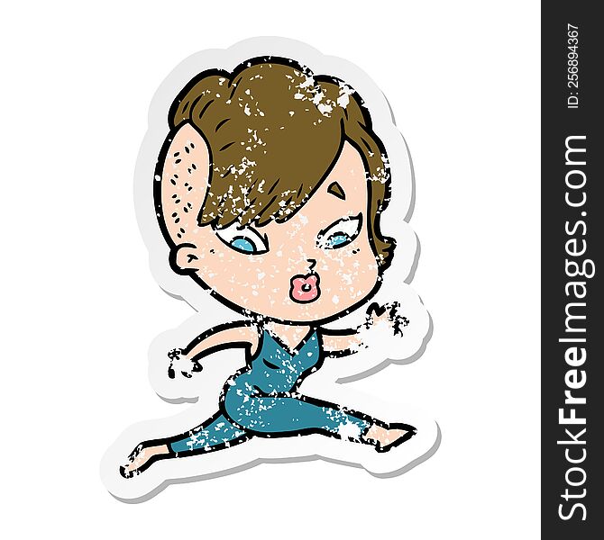 distressed sticker of a cartoon surprised girl