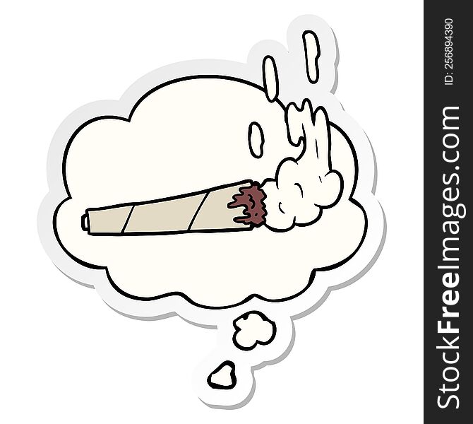 Cartoon Marijuana Joint And Thought Bubble As A Printed Sticker