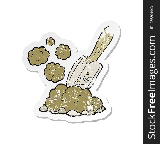 retro distressed sticker of a cartoon trowel digging earth