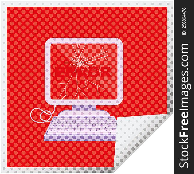 broken computer graphic vector illustration square sticker. broken computer graphic vector illustration square sticker