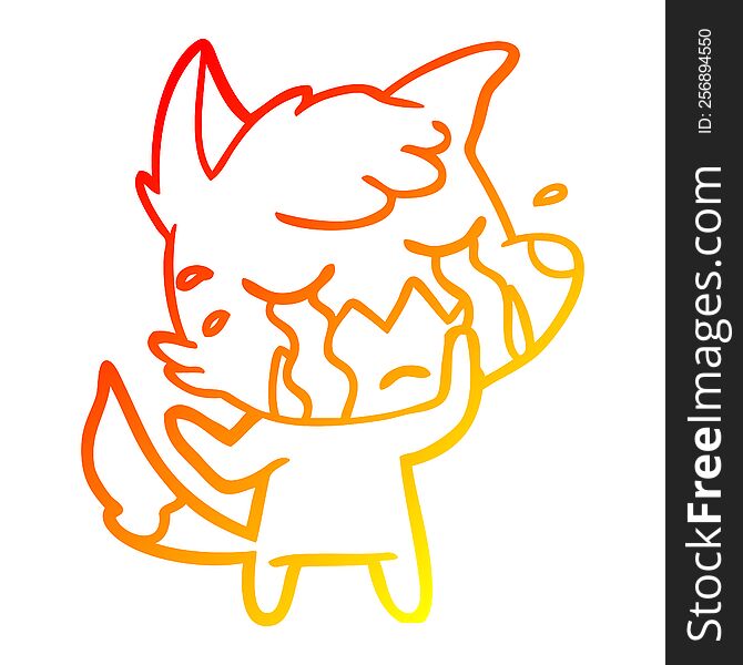 Warm Gradient Line Drawing Crying Fox Cartoon