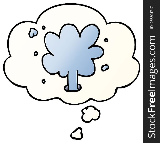 cartoon spouting water with thought bubble in smooth gradient style