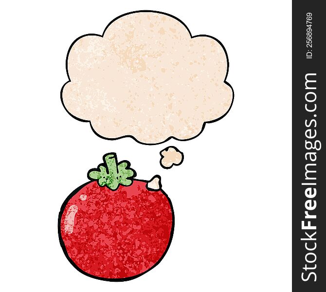 cartoon tomato with thought bubble in grunge texture style. cartoon tomato with thought bubble in grunge texture style