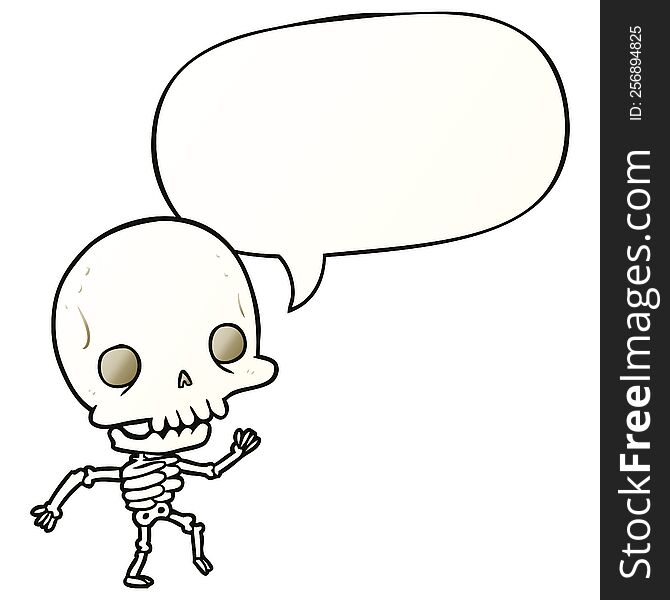 Cute Cartoon Dancing Skeleton And Speech Bubble In Smooth Gradient Style