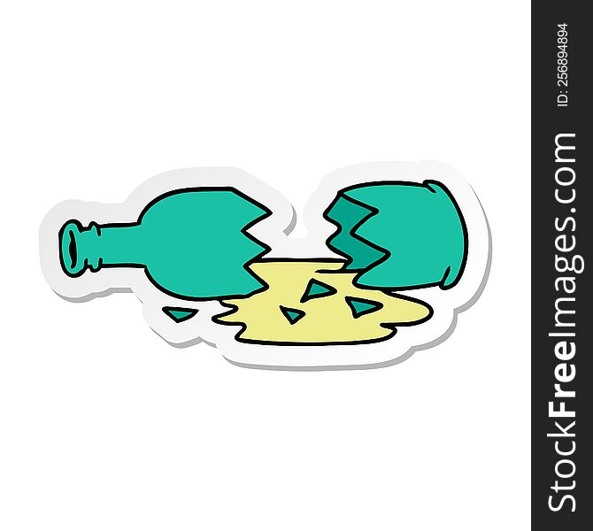 hand drawn sticker cartoon doodle of a broken bottle
