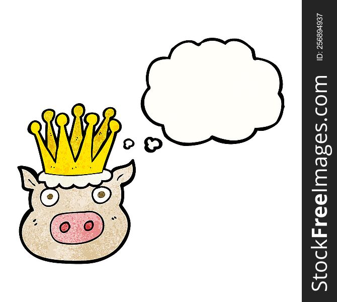 Thought Bubble Textured Cartoon Crowned Pig
