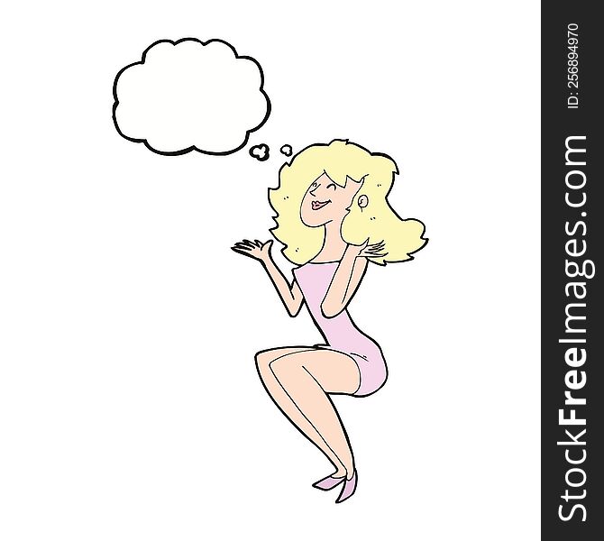 cartoon attractive woman sitting with speech bubble