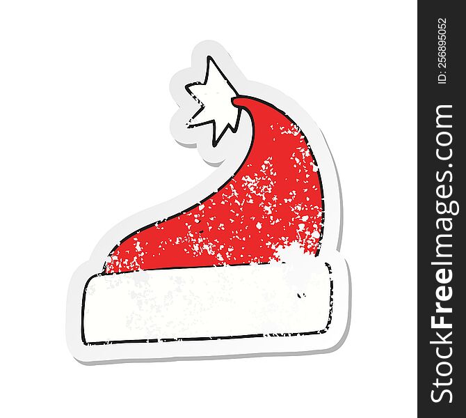 Retro Distressed Sticker Of A Cartoon Christmas Hat