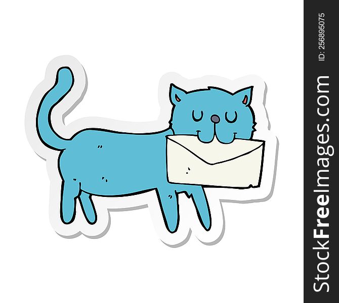 Sticker Of A Cartoon Cat Carrying Letter